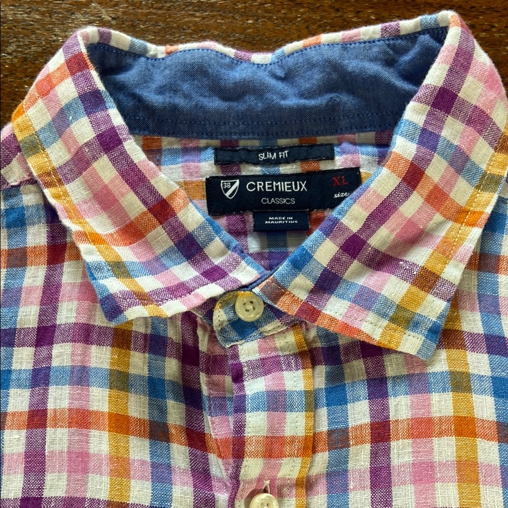 Daniel Cremieux Classics Multicolor Plaid Linen Button Down Shirt Long Sleeve XL
